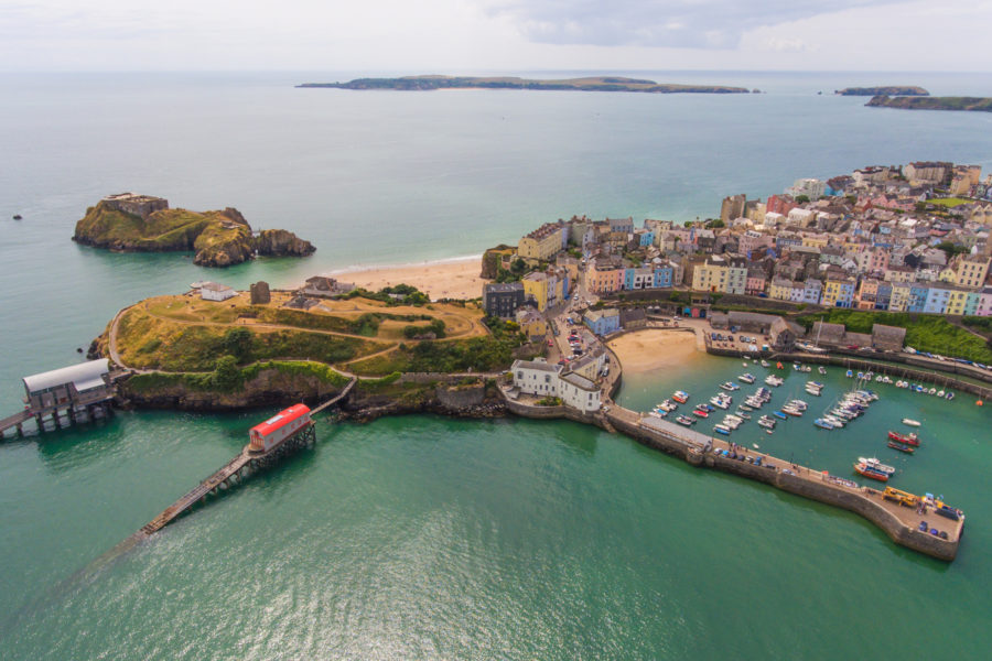 Aerial view of Tenby and Caldey Island